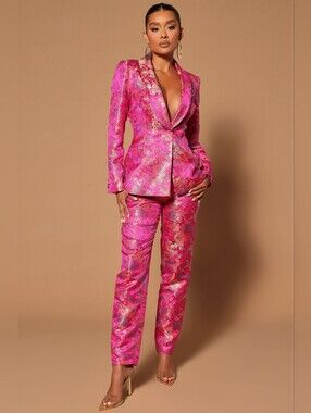 Nova LUXE Pink Floral Brocade Tailored suit Set